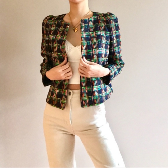 Zara Jackets & Blazers - Zara textured weave jacket multicolor/green sz M NWOT